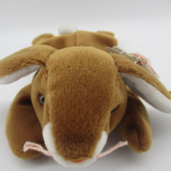 Ears, 6" Brown and White Ty Beanie Bunny Rabbit, retired, new, mint.