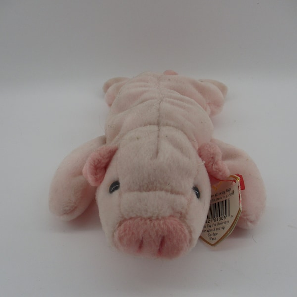 Squealer style 4005, 6" Pink Ty Beanie Pig, retired, new, mint condition.