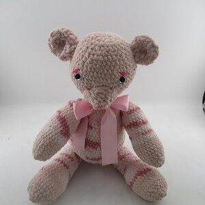 Crochet Amigurumi Teddy Bear: 21&quot; Handmade Plush, Pink & Yellow; Sturdy, Sits Up.