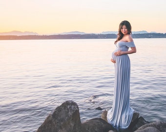 Maternity Gown for Photo Shoot • Kiara Gown • Short Sleeve Maternity Dress • Off The Shoulder Maternity Gown • Photo Shoot Dress