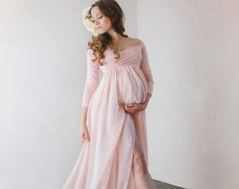 Maternity Gown • Patricia Gown • Long Sleeve Maternity Gown • Sheer Maternity Dress • Sweetheart Maternity Gown • Empire Waist Gown • Matern