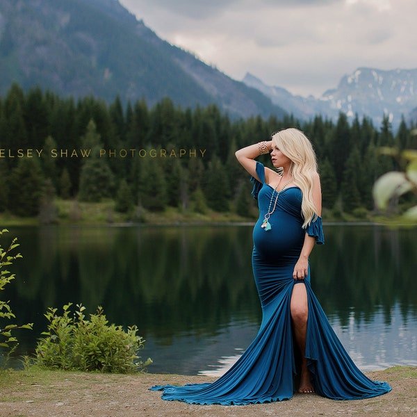 Maternity gown for photo shoot • Serenity Gown • Fitted Maternity Gown • Mermaid Style Maternity Dress • by Sew Trendy
