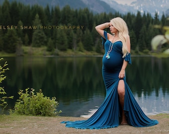 Maternity gown for photo shoot • Serenity Gown • Fitted Maternity Gown • Mermaid Style Maternity Dress • by Sew Trendy