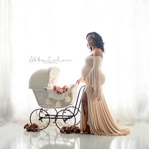 Maternity Gown for Photo Shoots • Mermaid style Maternity Dress • Melinda Gown • Bell Sleeve Maternity Dress