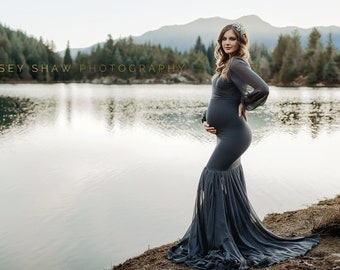 Maternity Gown for Photo Shoots • Mermaid style Maternity Dress • Francis Gown • Long Sleeve Maternity Dress