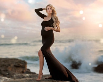 Slim Fit Maternity Gown for Photo Shoots • Kira Gown •  Maternity Gown • Assymetrical Gown • One Shoulder Gown • Maternity Bridesmaid Dress
