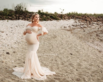 Maternity Gown for Photo Shoots • Mermaid style Maternity Dress • Sable Gown • Off Shoulder Maternity Dress