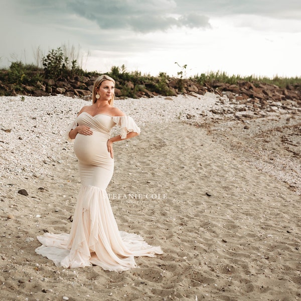 Maternity Gown for Photo Shoots • Mermaid style Maternity Dress • Sable Gown • Off Shoulder Maternity Dress