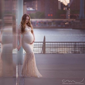 Lace Maternity Gown Bella Gown Mermaid Maternity Dress Short Sleeve Maternity Gown Maternity Bridesmaid Photo Shoot Dress image 4