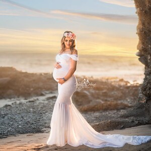 Samantha Gown • Sweetheart Lace and Chiffon Pregnancy Dress • Fitted Chiffon Mermaid Style Maternity Gown