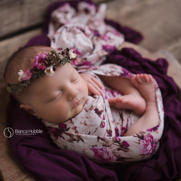 FLORAL NEWBORN WRAP • Stretch Knit Wrap • Swaddle Wrap • Baby Wrap • Stretchy Knit Layer • Newborn Photo Prop | Ready To Ship