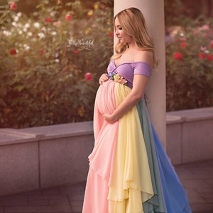 HOPE Gown Pastel Rainbow Maternity Gown Sheer Maternity Gown Rainbow Baby Gown Rainbow Dress Mult-Color Dress Maternity Photos image 3