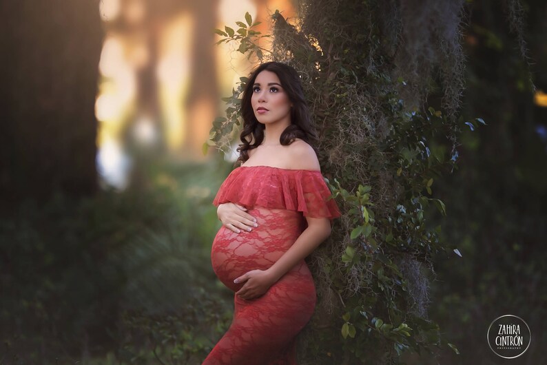 Cori Gown Fitted Lace Maternity Gown Ruffle Top Maternity Etsy