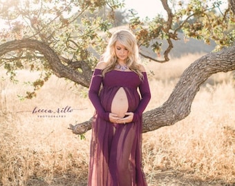 Maternity Gown • Roxy Gown • Long Sleeve Maternity Dress • Sheer Maternity Gown • Empire Waist Maternity gown •  Bridesmaid Maternity Dress