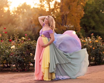 HOPE Gown {Pastel} • Rainbow Maternity Gown • Sheer Maternity Gown • Rainbow Baby Gown • Rainbow Dress • Mult-Color Dress • Maternity Photos