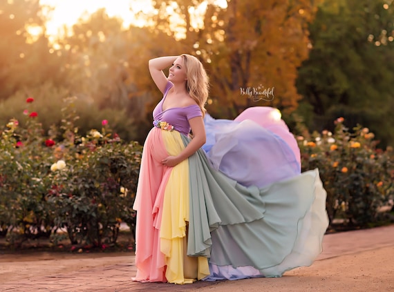Buy HOPE Gown pastel Rainbow Maternity Gown Sheer Maternity Gown Rainbow  Baby Gown Rainbow Dress Mult-color Dress Maternity Photos Online in India 