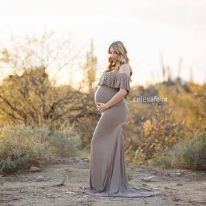 Schwangerschafts Kleid Chiffon Off Shoulder - Elegantes Baby Shower Kleid | Pink One Size