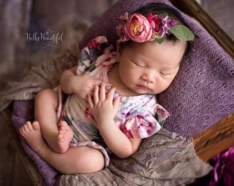 Ava Floral Romper {grey} • Knit Flutter Romper • Floral Romper • Sitter Floral Romper • Knit Sitter Floral • Newborn Photography Prop