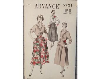 ORIGINAL Advance Sewing Pattern #5528 - 1950 Misses Two-Piece Dress with Pocket/Flap Detail and Two sleeve options - Size 20 (Bust 38)