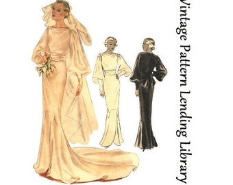 1930s Ladies Wedding or Evening Gown - Reproduction 1935 Sewing Pattern #T8331 - 34 Inch Bust