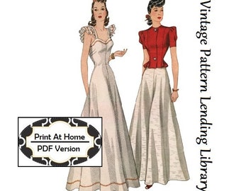 1940 Damen Abendkleid mit Jacke - SOFORTIGER DOWNLOAD - Reproduktion 1941 Schnittmuster #F3680 - 34 Inch Büste - Print At Home - PDF