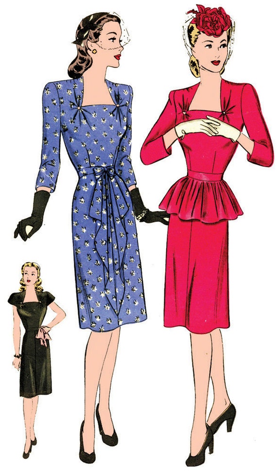 1940s Ladies Cocktail Dress INSTANT DOWNLOAD Reproduction 1944 Sewing  Pattern F1449 36 Inch Bust PDF Print at Home 