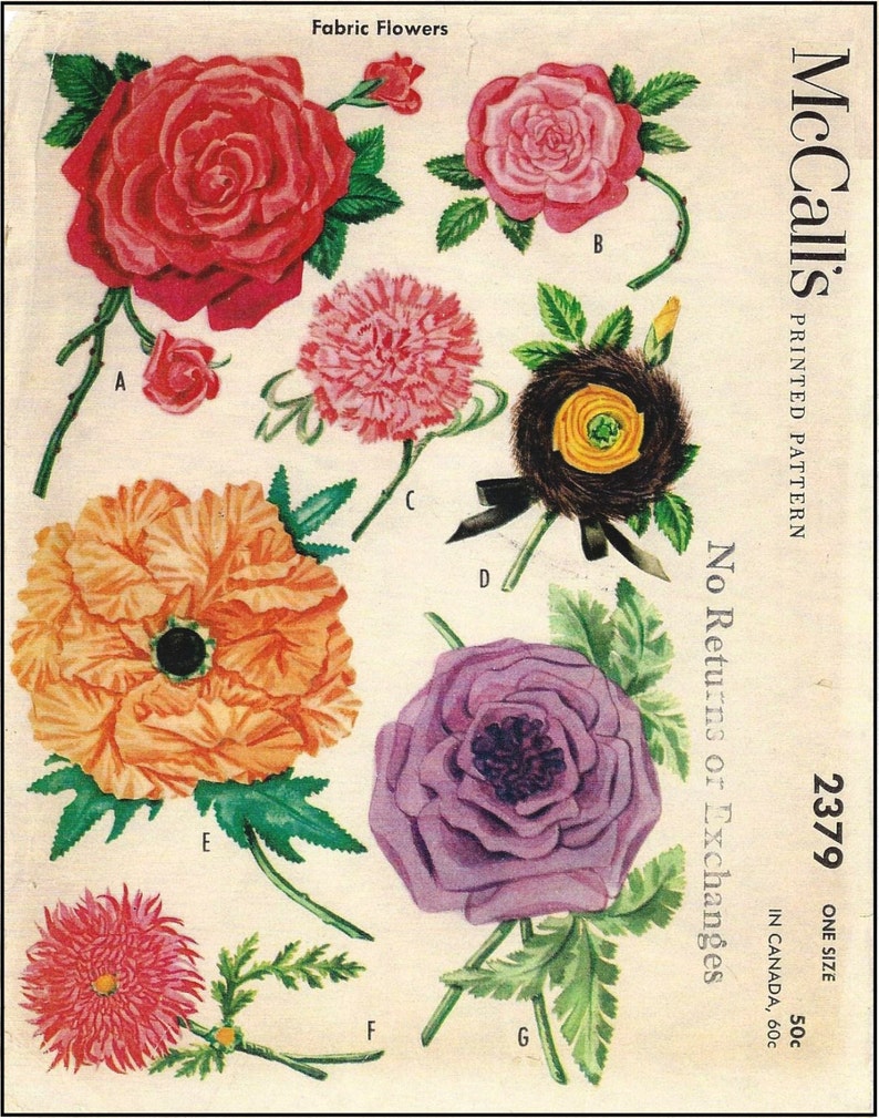 1950s Fabric Flowers For Embellishment Reproduction 1959 Etsy