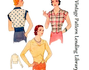 Jaren 1930 Dames Blouse In Vest Stijl - Reproductie 1932 Naaipatroon #T6960 - 38 Inch Buste