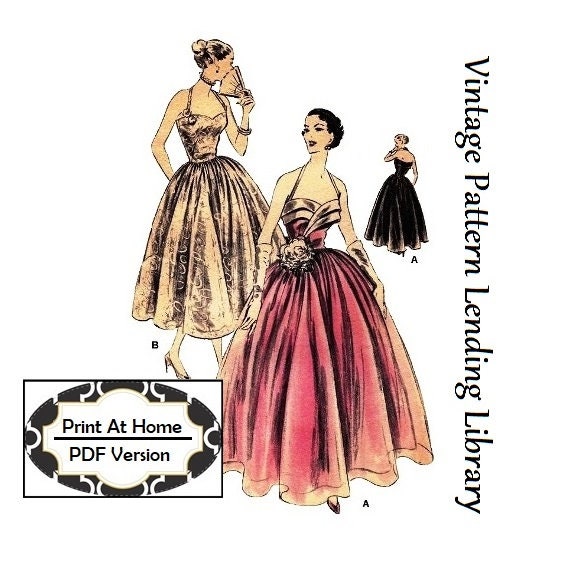 1950s GLAMOROUS Evening Party Dress Pattern VOGUE Special Design 4264  Beautiful Draped Neckline Full Skirted Dress Bust 32 Vintage Sewing pattern