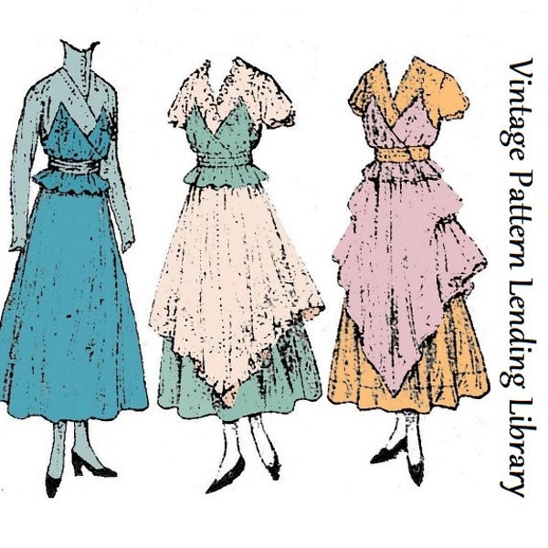 1910s Ladies Dinner Dress With Optional Tunic - 1918 Reproduction Sewing Pattern #E8744 - 36 Inch Bust