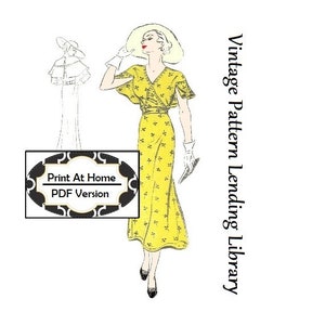 1930s Ladies Day Dress With Cape Sleeves - INSTANT DOWNLOAD - Reproduction 1935 Sewing Pattern #T0135 - PDF - Print At Home