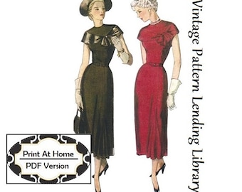 1940s Ladies Dress with Drape - INSTANT DOWNLOAD - Reproduction 1949 Sewing Pattern #F2924 - 36 Inch Bust - PDF - Print At Home