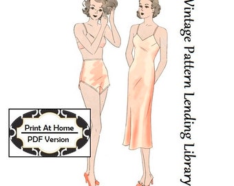 1930s Ladies Lingerie Pantie and Slip - INSTANT DOWNLOAD - Reproduction 1936 Sewing Pattern #T1136 - 38 Inch Bust - PDF - Print At Home