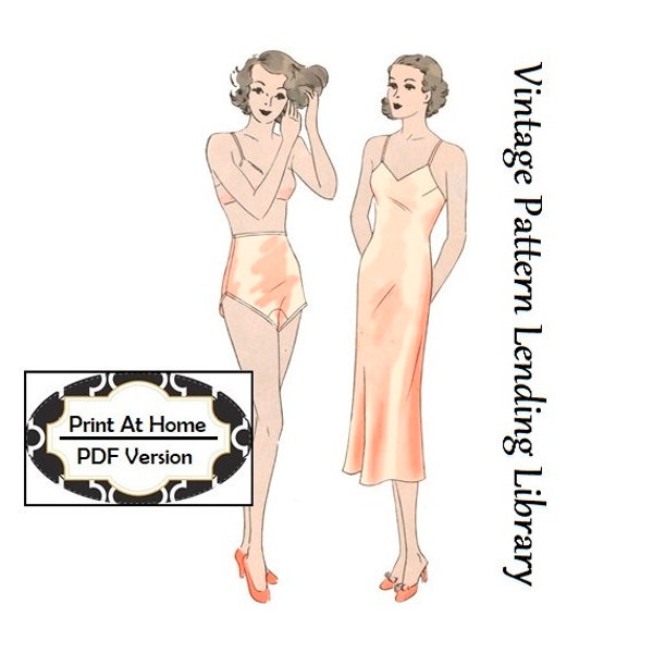 1930s Ladies Lingerie Pantie and Slip - INSTANT DOWNLOAD - Reproduction 1936 Sewing Pattern #T1136 - 38 Inch Bust - PDF - Print At Home