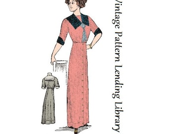 1910s Ladies Semi-Princess Dress - 1912 Reproduction Sewing Pattern #E7052 - 38 Inch Bust