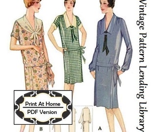 1920s Ladies Morning Frock With Front Ties - INSTANT DOWNLOAD - Reproduction 1928 Sewing Pattern #Z5302 - 36 Inch Bust - PDF - Print At Home