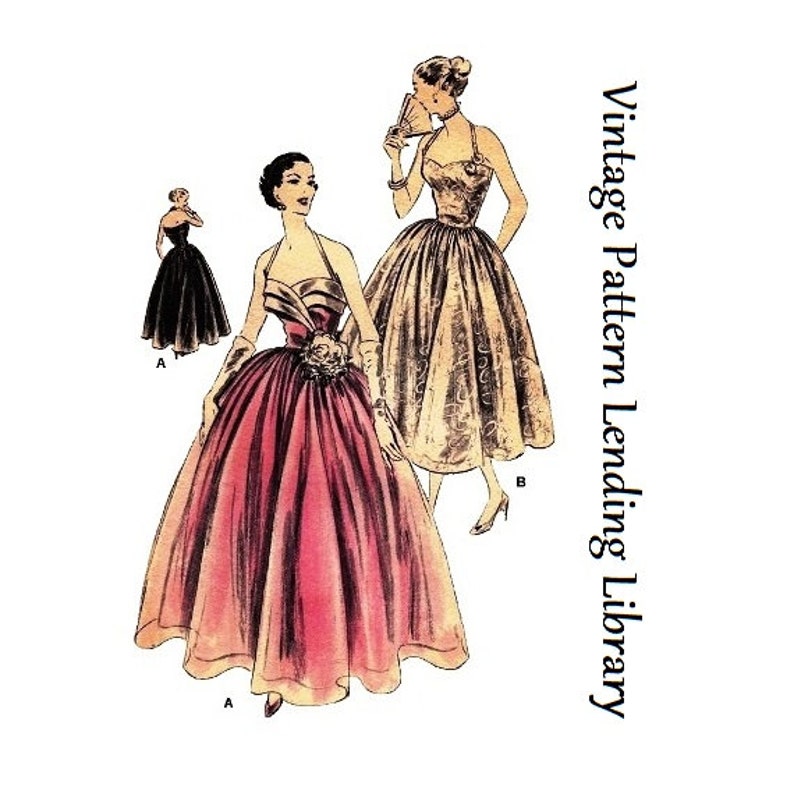 1950s Ladies Formal Dress or Gown Reproduction 1951 Sewing Pattern F7413 32 Inch Bust image 1