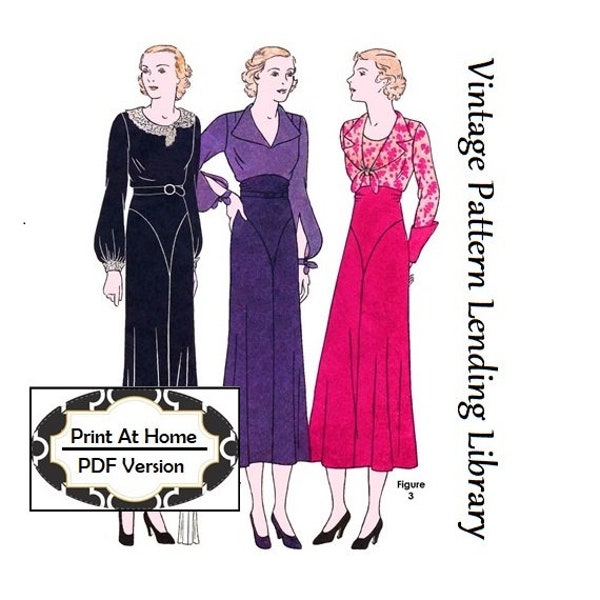 1930s Ladies Day Dress In Three Styles - INSTANT DOWNLOAD - Reproduction 1932 Sewing Pattern #T1116 - 38 Inch Bust - PDF - Print At Home