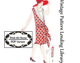 1920s Ladies Art Deco Dress With Neck Frill - INSTANT DOWNLOAD - Reproduction 1927 Sewing Pattern #Z3235 - 36 Inch Bust - PDF- Print At Home