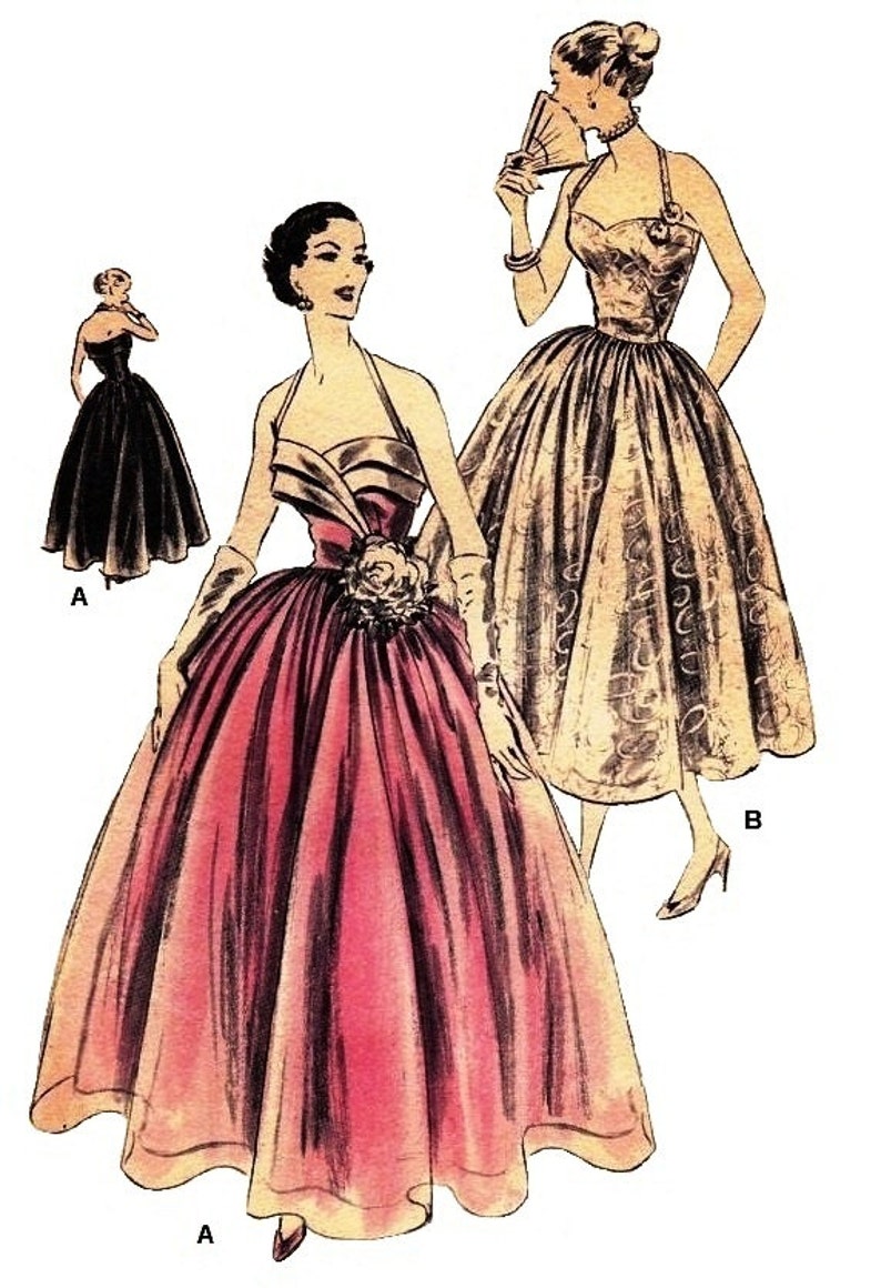 1950s Ladies Formal Dress or Gown Reproduction 1951 Sewing Pattern F7413 32 Inch Bust image 9