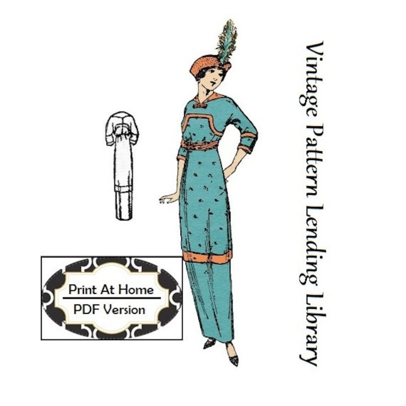 Titanic Dresses & Costumes | 1912 Dresses, Somewhere in Time     1912 Ladies Dress with Flounce - INSTANT DOWNLOAD - Reproduction Sewing Pattern #E6211 - 36 Inch Bust - PDF - Print At Home  AT vintagedancer.com