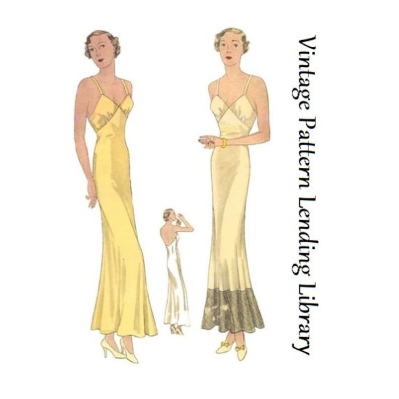 1930s Ladies Low Back Back Evening Slip Reproduction 1934 Sewing Pattern T1466 34 Inch Bust image 1