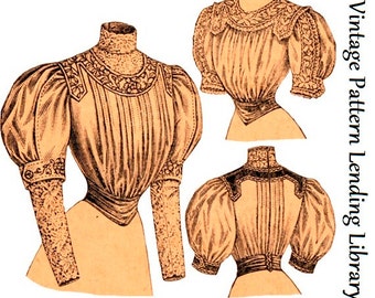 1900s Ladies Blouse With Tucked Front - 1904-05 Reproduction Sewing Pattern #E9322 - 36 Inch Bust