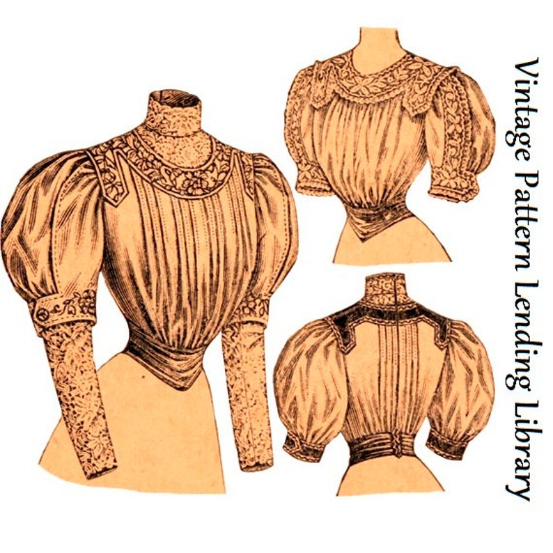 Edwardian Blouses |  Lace Blouses, Sweaters, Vests     1900s Ladies Blouse With Tucked Front - 1904-05 Reproduction Sewing Pattern #E9322 - 36 Inch Bust  AT vintagedancer.com