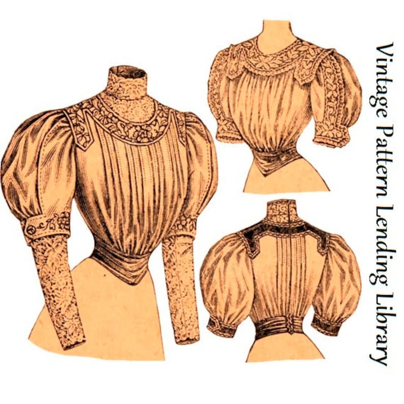 Edwardian Blouses |  Lace Blouses, Sweaters, Vests     1900s Ladies Blouse With Tucked Front - 1904-05 Reproduction Sewing Pattern #E9322 - 36 Inch Bust  AT vintagedancer.com