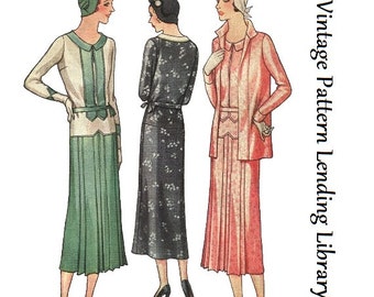 1930s Ladies Dress Ensemble - Reproduction 1931 Sewing Pattern #T6453 - 34 Inch Bust