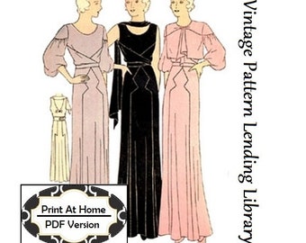 1930er Jahre Abendkleid In Zwei Stilen Mit Jacke- INSTANT DOWNLOAD - Reproduktion 1932 Schnittmuster #T1104 - 34 Inch Büste- PDF - Print At Home