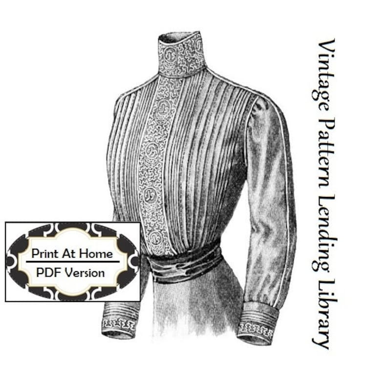 Easy DIY Edwardian Titanic Costumes 1910-1915     1912 Ladies Blouse With Soutache Detailing - INSTANT DOWNLOAD - Reproduction Sewing Pattern #E0335 - 34 Inch Bust - PDF - Print At Home  AT vintagedancer.com