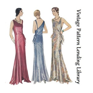 1930 Ladies Evening Gown with Bias Bands - Art Deco (ca. 1929-30) Reproduction Sewing Pattern #T6298 - 42 Inch Bust