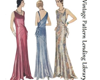 1930 Ladies Evening Gown with Bias Bands - Art Deco (ca. 1929-30) Reproduction Sewing Pattern #T6298 - 42 Inch Bust